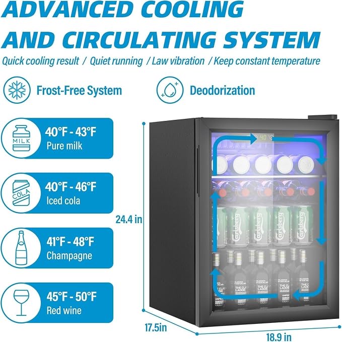 95 Can Freestanding Beverage Refrigerator, 2.6 Cu. Ft Drink Fridge - Image 2