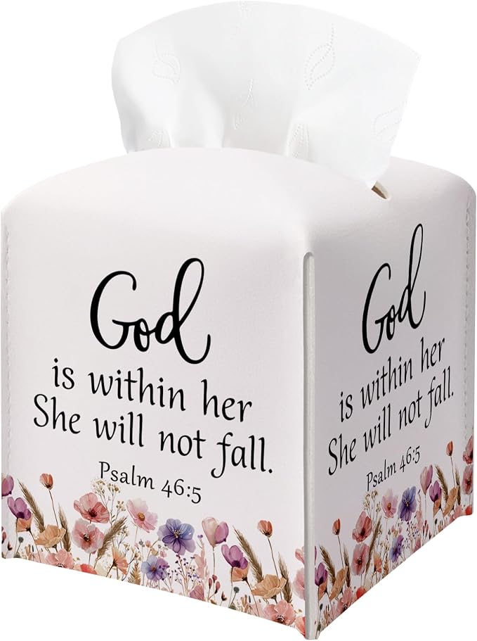 Christian Bible Verses Tissue Box Cover Square, Inspirational Quotes Waterproof by BGFMVS