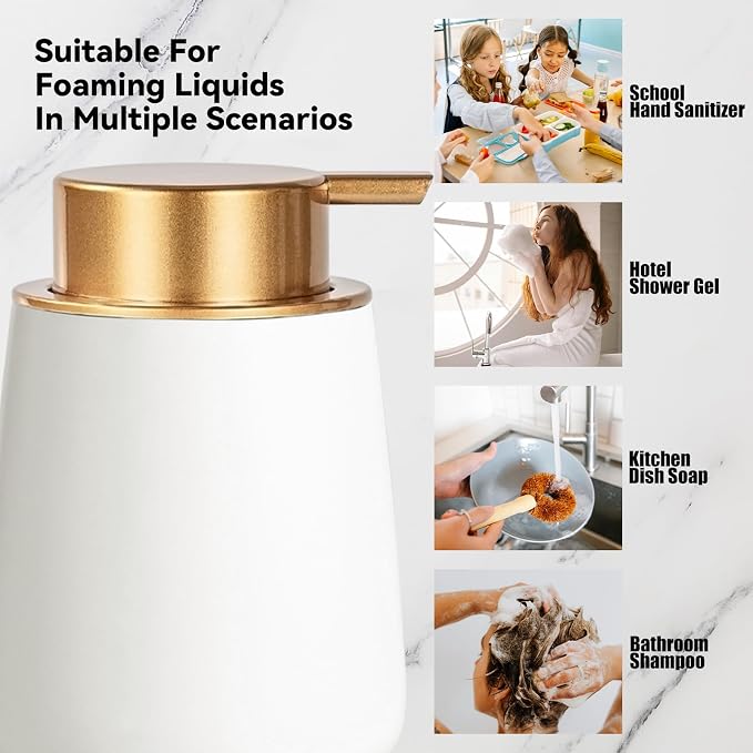 Foaming Soap Dispenser - 12 Oz White Ceramic Foam Hand Soap Dispenser - Image 4