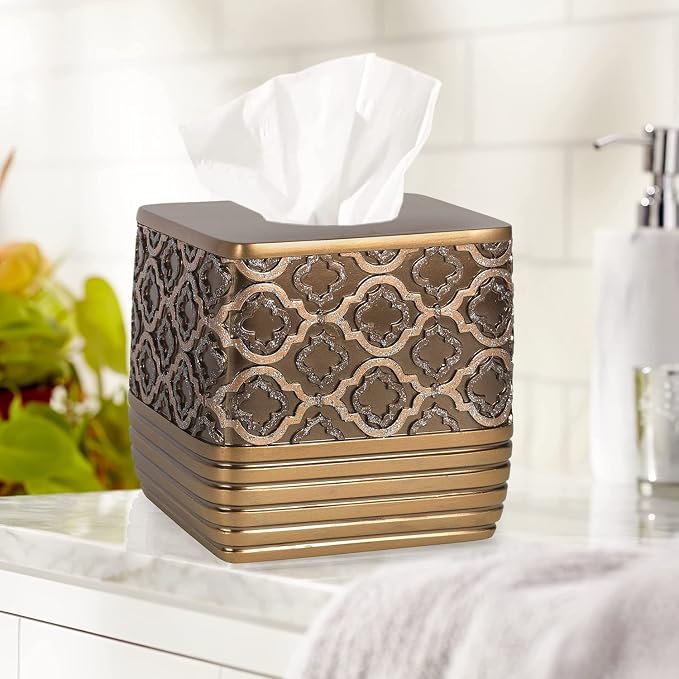 Zahari Home 2pc Spindle Modern Bath Accessories Set Waste Basket & Tissue Box - Image 3