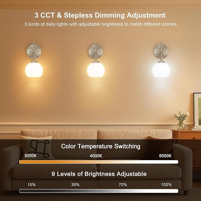 Brushed Nickel Battery Operated Wall Sconce Set of 2, Wireless Rechargeable - Image 4