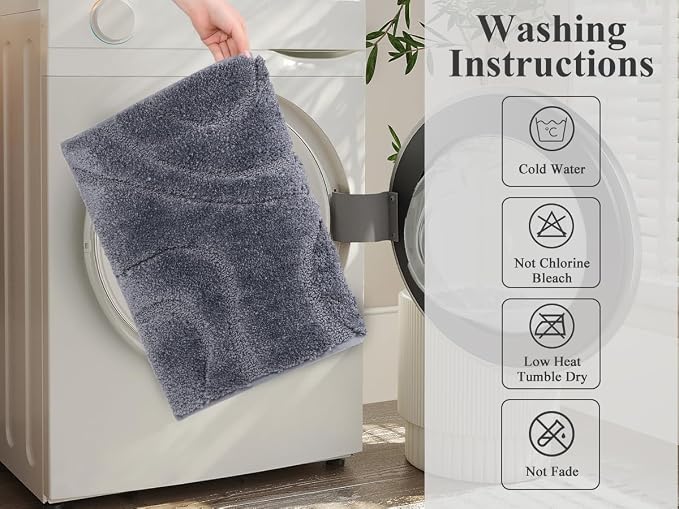 HEBE Bathroom Rug Sets 3 Piece, Non Slip Shower Mats - Image 6