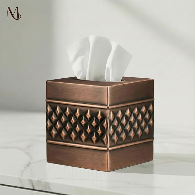 Monarch Abode Tissue Box Cover Square – Handcrafted Geo Embossed Antique Copper - Image 5