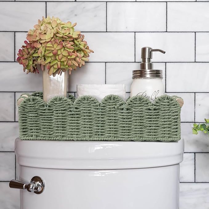 CubesLand Toilet Paper Storage Basket Scalloped Edge Home Decor Green Basket - Image 5