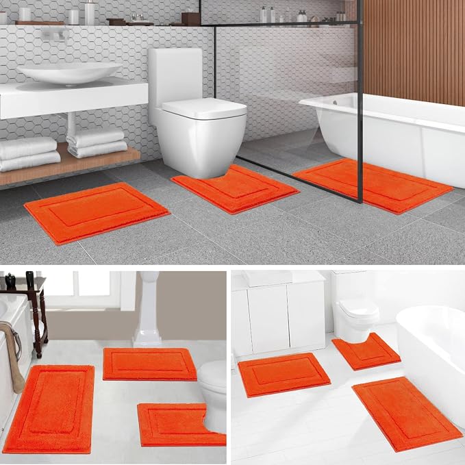 SHACOS Orange Fall Bathroom Rugs Sets 3 Piece, Soft Fluffy Water Absorbent Bath - Image 8