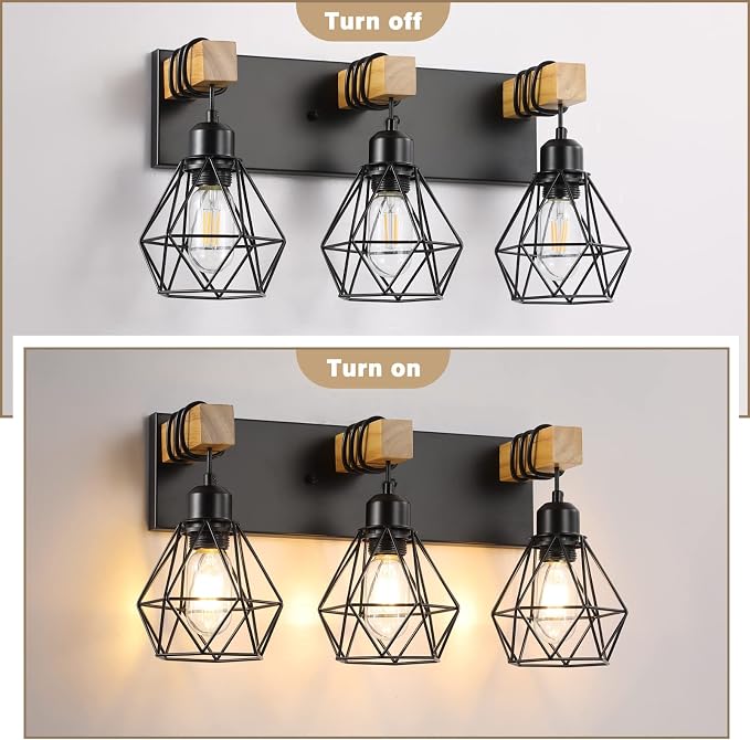3-Light Farmhouse Bathroom Vanity Light Fixtures, Wood Bathroom Light Fixtures - Image 6