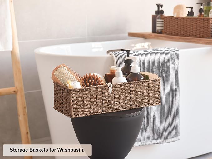 StorageWorks Round Paper Rope Toilet Tank Topper Basket, Wicker Basket - Image 5