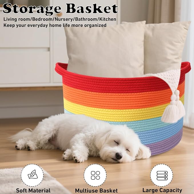 115L Large Blanket Basket, 23.6" L x 23.6" W x 15.7" H Rope Woven Baskets - Image 6