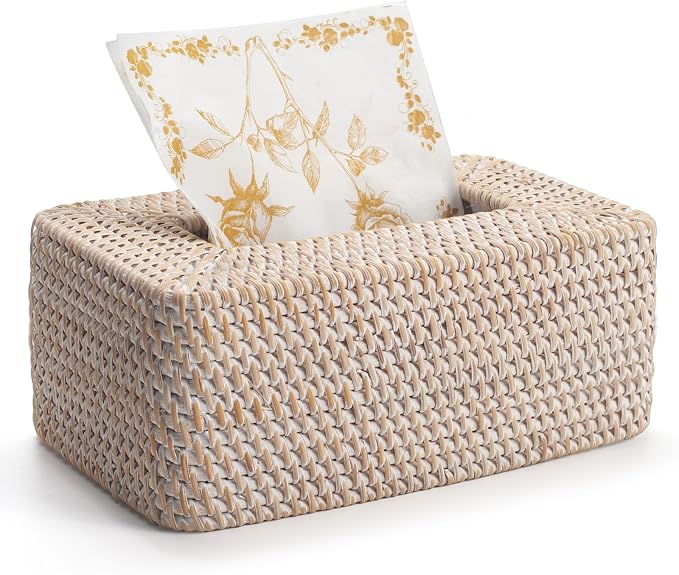 Rattan Tissue Box Cover, Rectangular Wicker Tissue Box Holder, Decorative Woven by XIMISISE