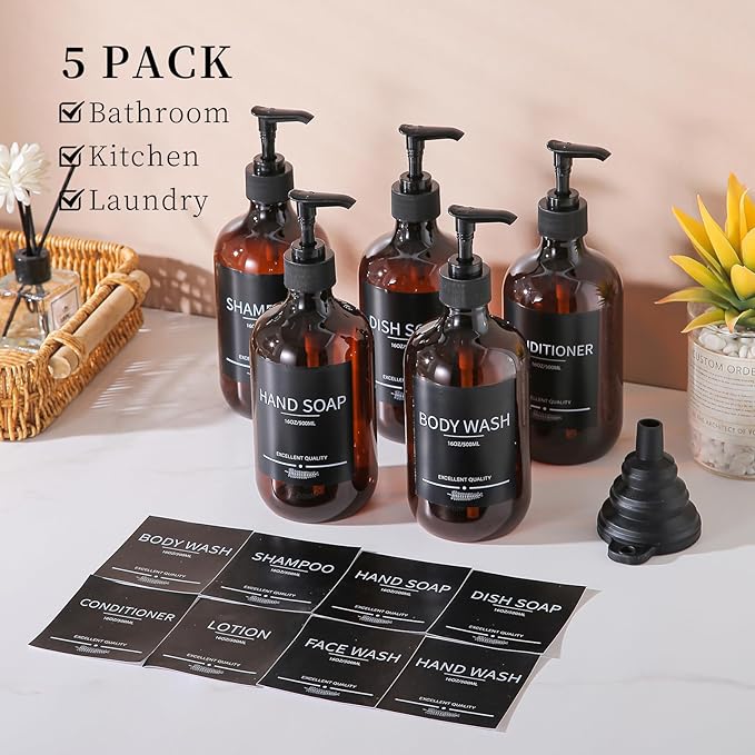 5Pack Amber Shower Bottles Refillable - Image 2