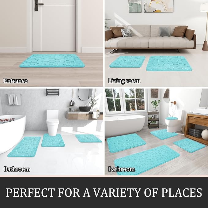 YIHOUSE Bathroom Rugs Mat Set 5 Piece Teal, Memory Foam Bath Mats Sets - Image 6