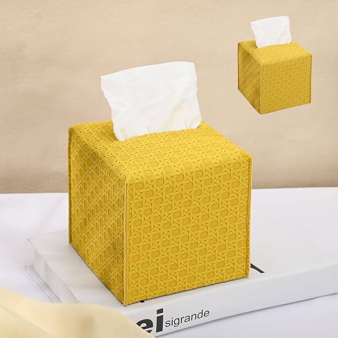 HOMOTEK 2 Pack Tissue Box Cover, Square PU Leather Tissue Holder, Decorative by HOMOTEK