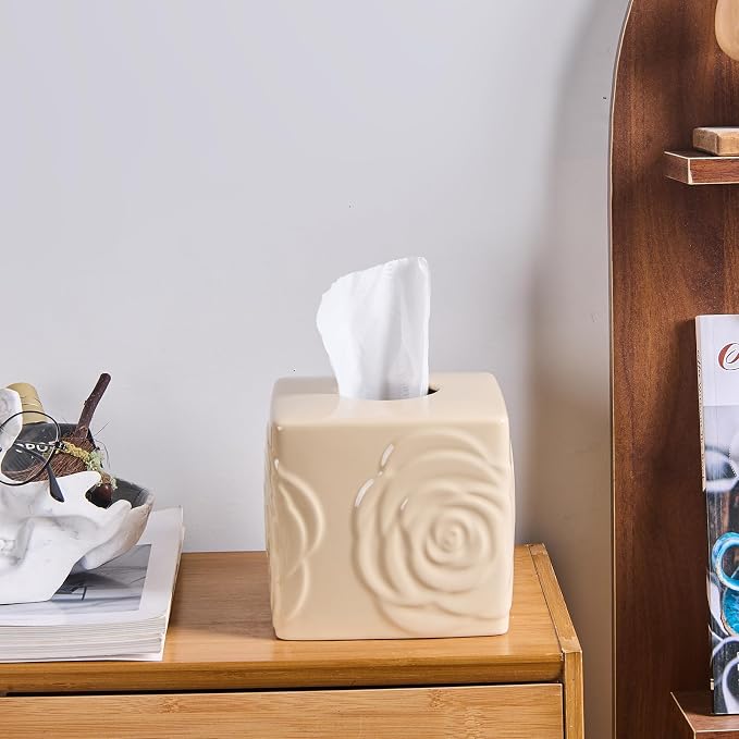 Beige Ceramic Cube Tissue Box Cover - Image 4