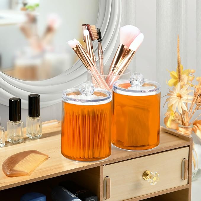 Orange Qtip Holder Organizer Dispenser Cotton Swabs Cans Plastic Jars - Image 6