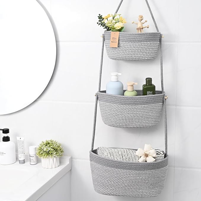 Hanging Storage Baskets, Over the Door Basket, Cotton Wall Baskets Storage - Image 4