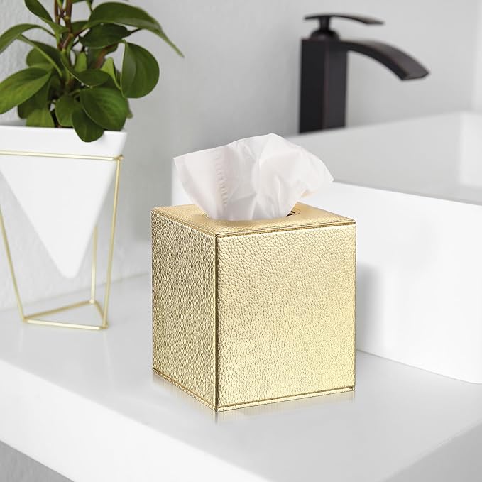 Sumnacon Tissue Box Cover Square Tissue Box Stylish PU Tissue Box Holder - Image 3