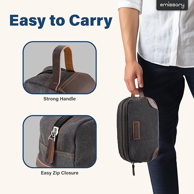 emissary Toiletry Bag for Men, Canvas Travel Toiletry Bag Men's Dopp Kit - Image 3