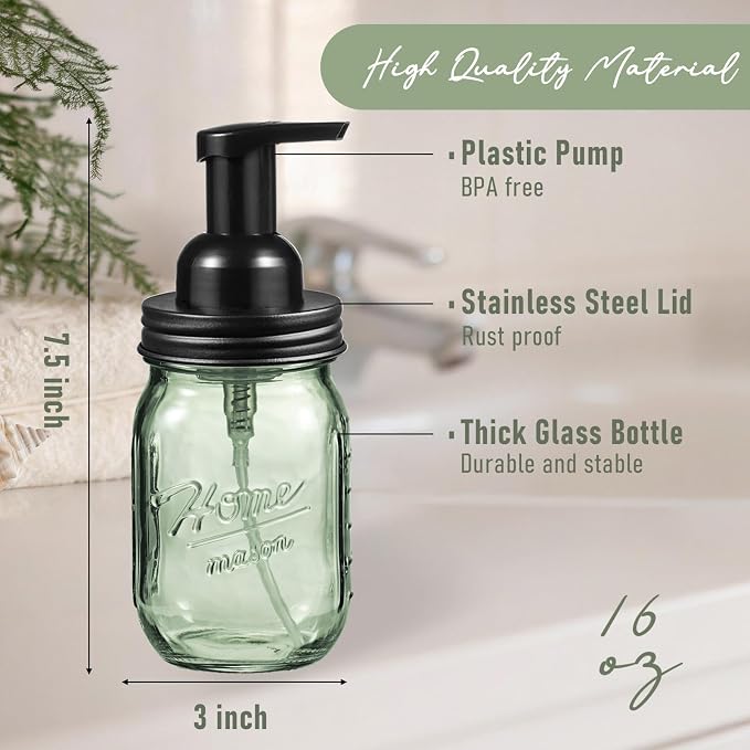 SheeChung 16Oz Mason Jar Foaming Soap Dispenser, Stainless Steel Lid, BPA Free - Image 3