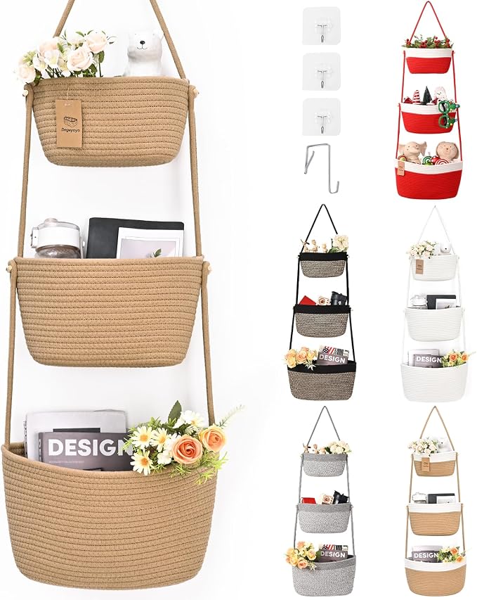Hanging Storage Baskets, Over the Door Basket, Cotton Wall Baskets Storage by Degeyoyo