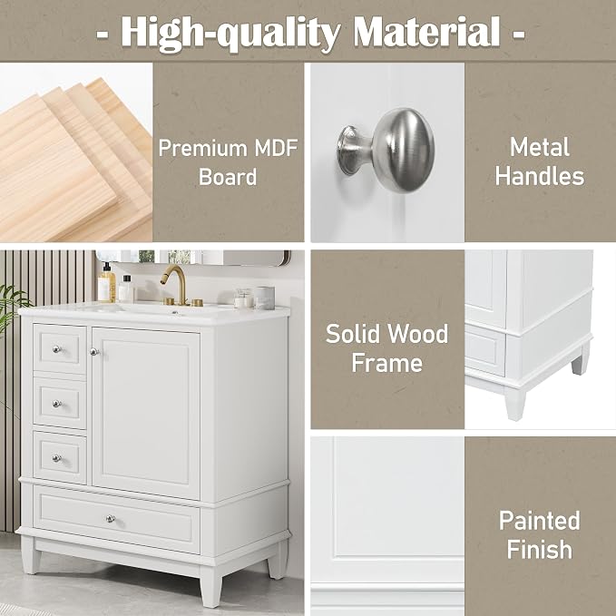 30" Bathroom Vanity with Sink, Harper & Bright Designs Free Standing Single - Image 9