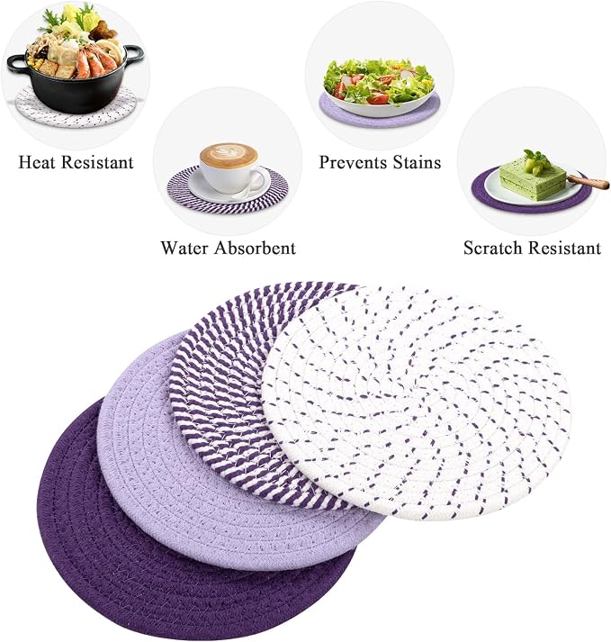 SHACOS 8 Inches Trivets for Hot Dishes, 4 Pieces Cotton Trivets Mats for Kitchen - Image 9