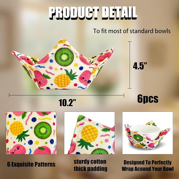 Cotton Microwavable Bowl Cozy ，Set of 6，Microwave-Safe Hot Bowl Holders - Image 3