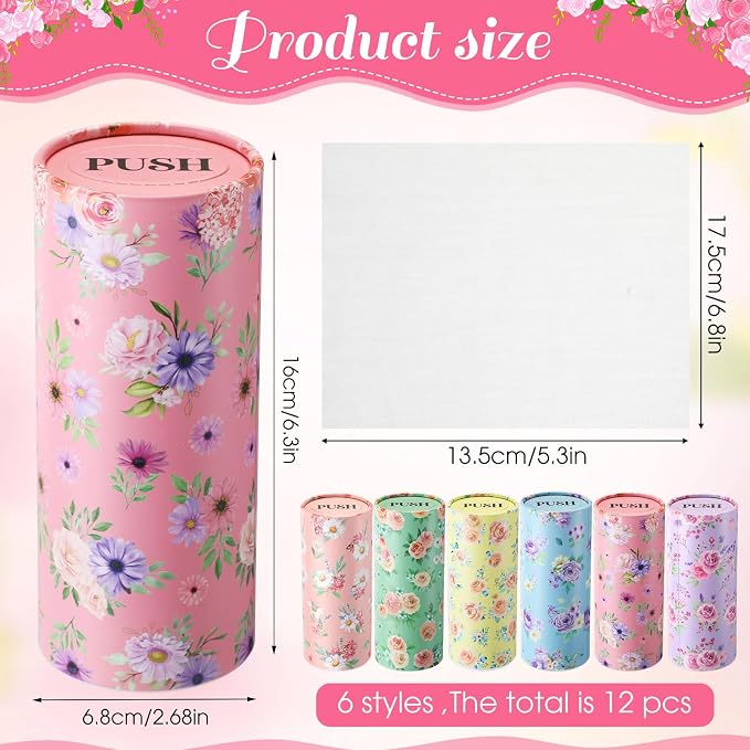 Outus 12 Pcs Spring Floral Car Tissues Cylinder Holder Flowers Round Tissue Box - Image 2