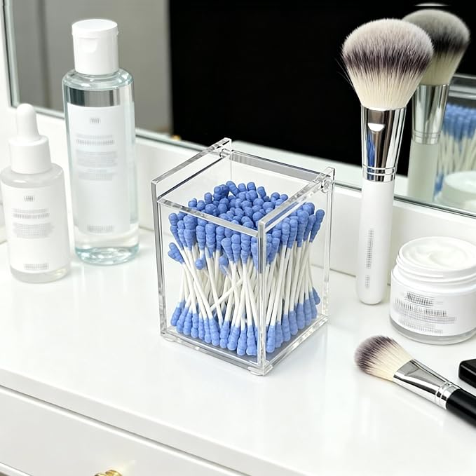 Clear Acrylic Qtip Holder with Lid, Cotton Balls Swab Organizer, 2.95" x 2.56" - Image 3