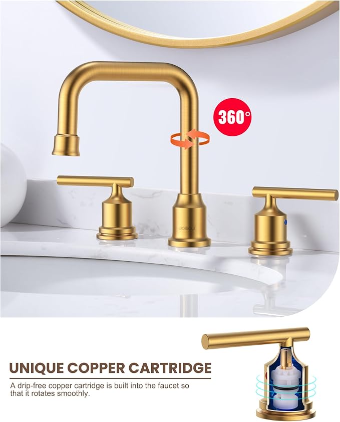 Brushed Gold Bathroom Faucet Set: WOWOW Widespread Bathroom Sink Faucet 3 Hole - Image 4