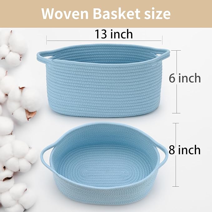 Baby Blue Cute Woven Storage Basket - Image 2