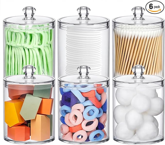 MateeyLife Qtip Holder 6 Pack, Acrylic Q-tip Dispenser by MateeyLife