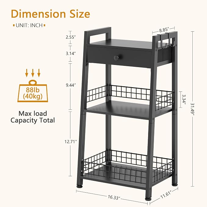 3-Tier Ladder Shelf with Drawer, Bathroom Table Stand - Image 3