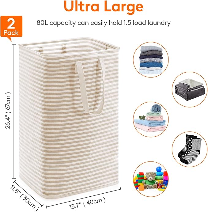 Lifewit 2 Pack Laundry Basket 80L Each, Collapsible Clothes Hamper - Image 3