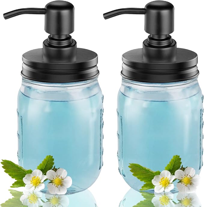 2-Pack Mason Jar Soap Dispenser - 16 oz Thick Clear Glass Soap Dispenser by GistomeHome