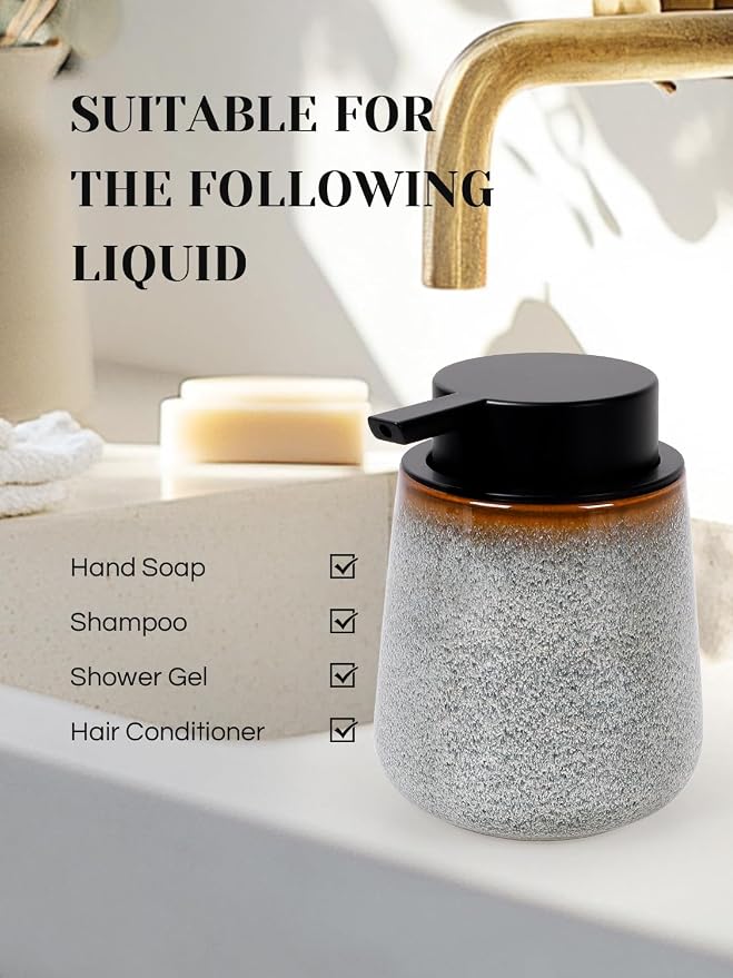INGOFIN Ceramic Foaming Soap Dispenser -12oz Foam Hand Soap Dispenser Bathroom - Image 7