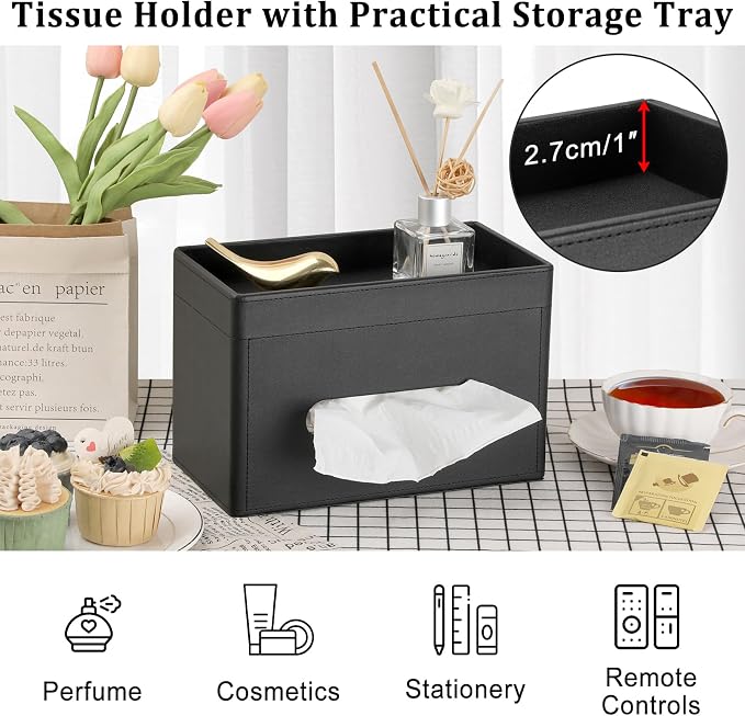 Sumnacon Tissue Box Cover with Storage Tray, Decorative Rectangular Tissue - Image 3