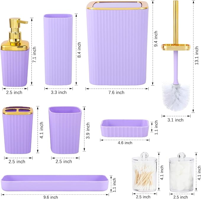 Bathroom Accessory Set, 9 Pieces Purple Bathroom Accessories Set - Image 3