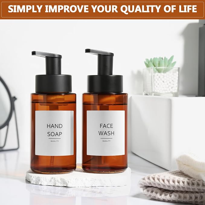 Amber Foam Soap Dispenser, 10 oz/300ml Glass Foaming Soap Dispenser, Refillable - Image 7