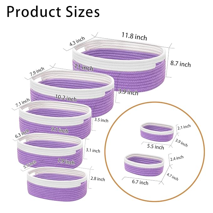 7 Piece Cotton Rope Woven Basket Set - Image 2