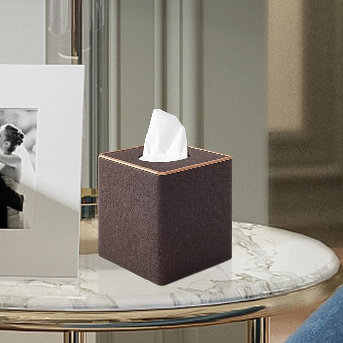 Linen Square Tissue Box Cover, Cube Tissue Box Holder－Excellent Rosegold - Image 2