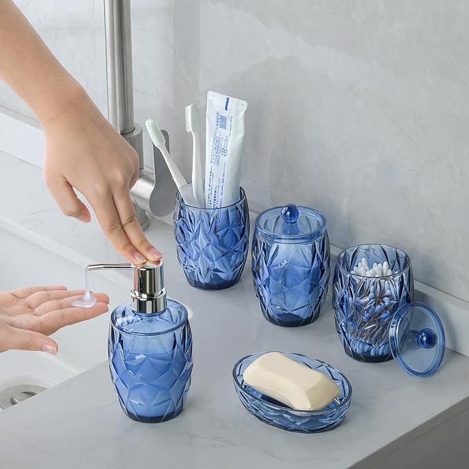 Modern Shatterproof Acrylic Cobalt Blue Bathroom Accessories Set – 5-Piece - Image 2