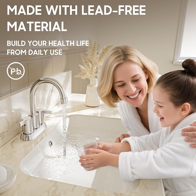 Phiestina 4 Inch Centerset 2 or 3 Holes 2 Handle Chrome Lead-Free Bathroom - Image 5