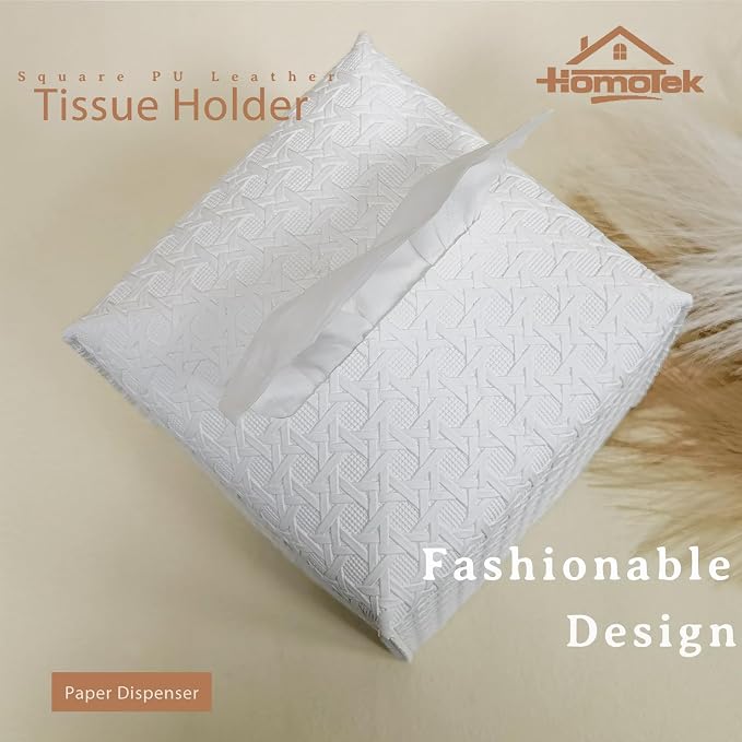 HOMOTEK 2 Pack Tissue Box Cover, PU Leather Tissue Holder, Square Decorative - Image 2