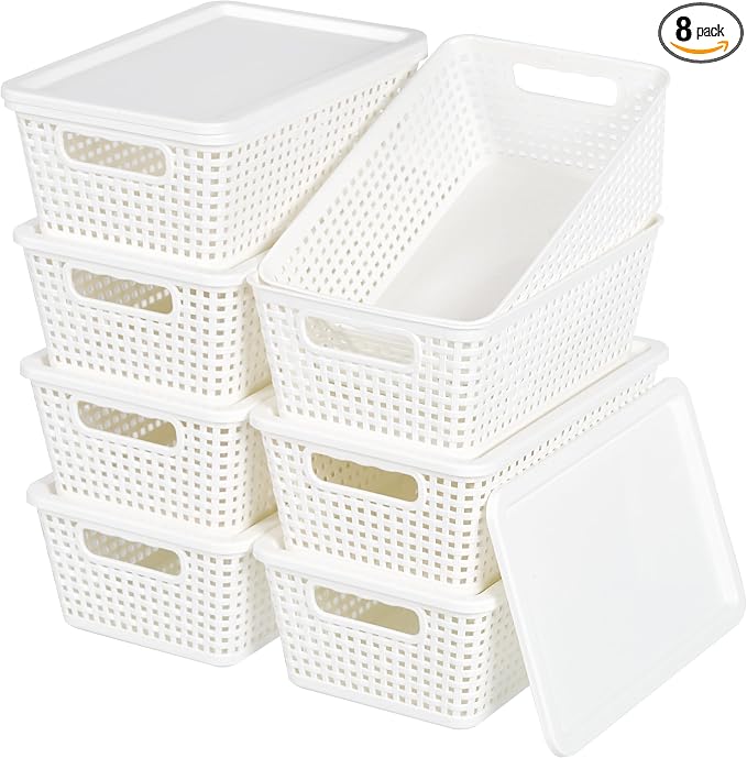 Plastic Storage Baskets With Lid, Storage Bins by Anywish