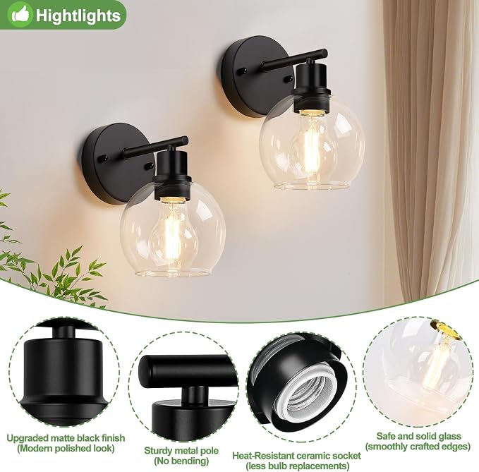 Set of 2 Black Modern Bathroom Wall Sconces, Up & Down Reversible Bathroom - Image 5