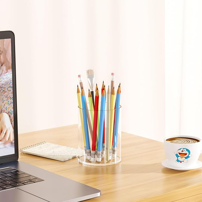 Clear Acrylic Pen Holder Round Shape, Desktop Pencil Cup Holder, Countertop - Image 4