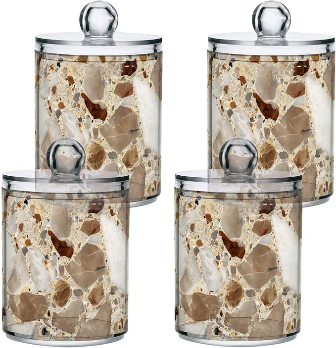 2 Pack Beige and Brown Marble Print Apothecary Jars - Image 2