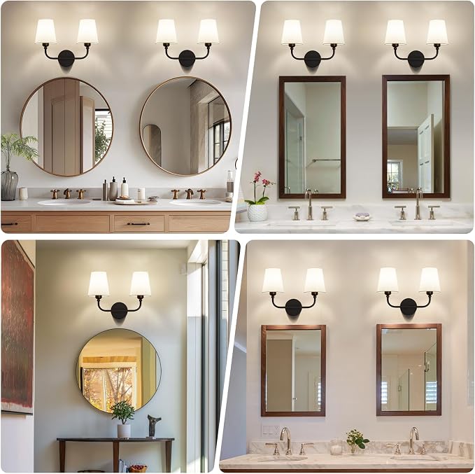 Bathroom Vanity Light, Matte Black Bathroom Light Fixtures, 2-Light Lighting - Image 2