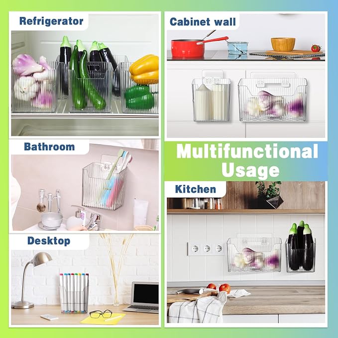 8 Pcs Storage Organizer Bins Wall Mounted Organizer Basket Plastic Cabinet Door - Image 7