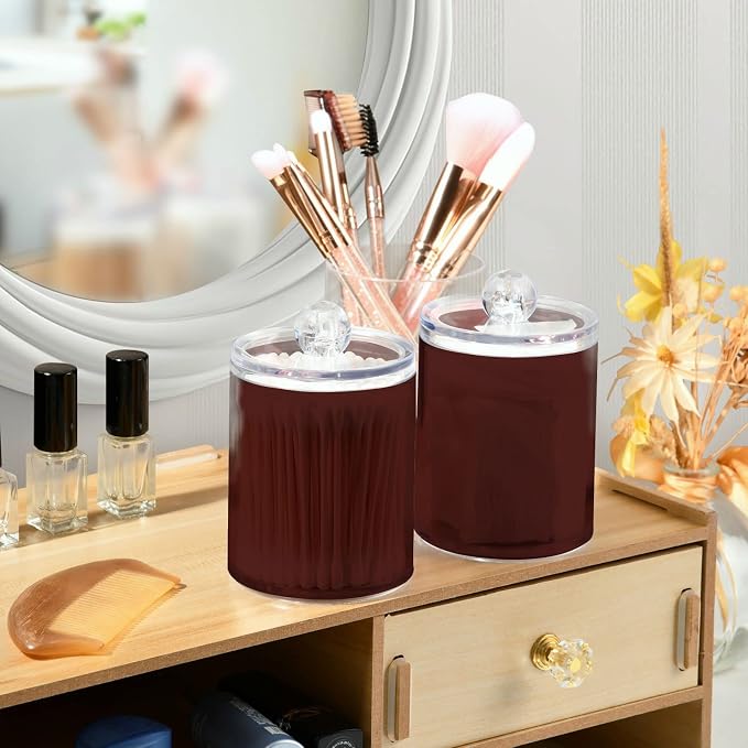 Indian Red Qtip Holder Organizer Dispenser Cotton Swabs Cans Plastic Jars - Image 6